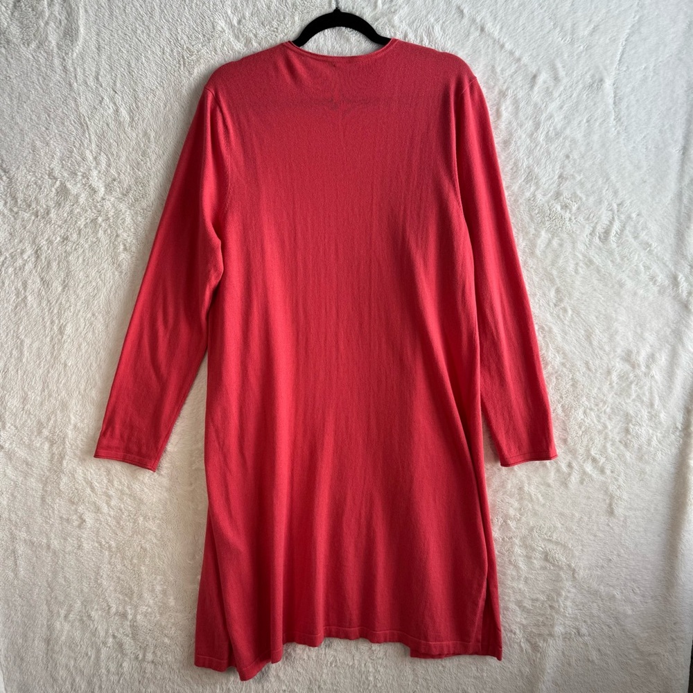 J. Mclaughlin Long Cardigan‎ Women’s XL Coral Pink Cotton Open Front Bohemian - Picture 7 of 9